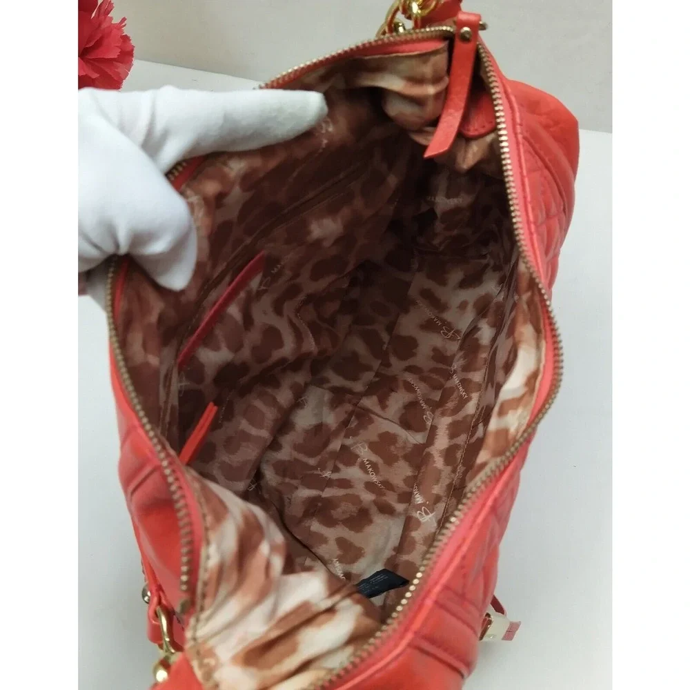 B. Makowsky Red Leather Quilted Chain Strap Zipper Hobo Shoulder Bag